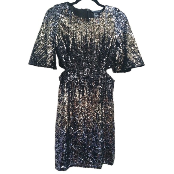 French Connection Sequin Ombre Mini Dress NWT Silver Black Cutout Waist Size 2 - Picture 1 of 10